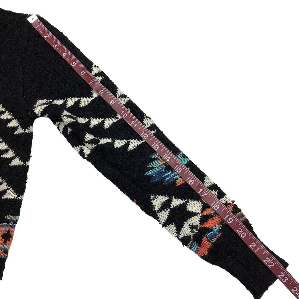 Long Aztec Western Open Front Cardigan Sweater Girls Jr M Women XS S Black Knit - Picture 11 of 15